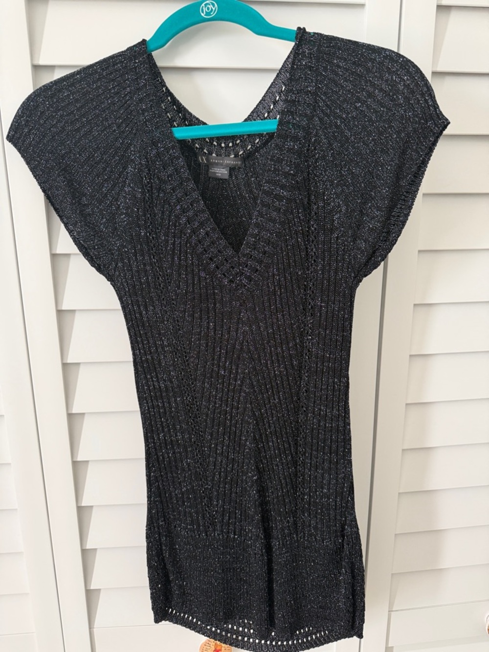 Sparkle Knit V-Neck Tunic Sweater - Black/Silver Armani exchange
